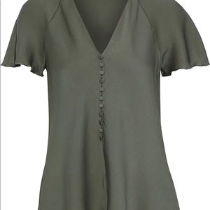 THEORY Ruffle-trimmed silk-blend crepe de chine top